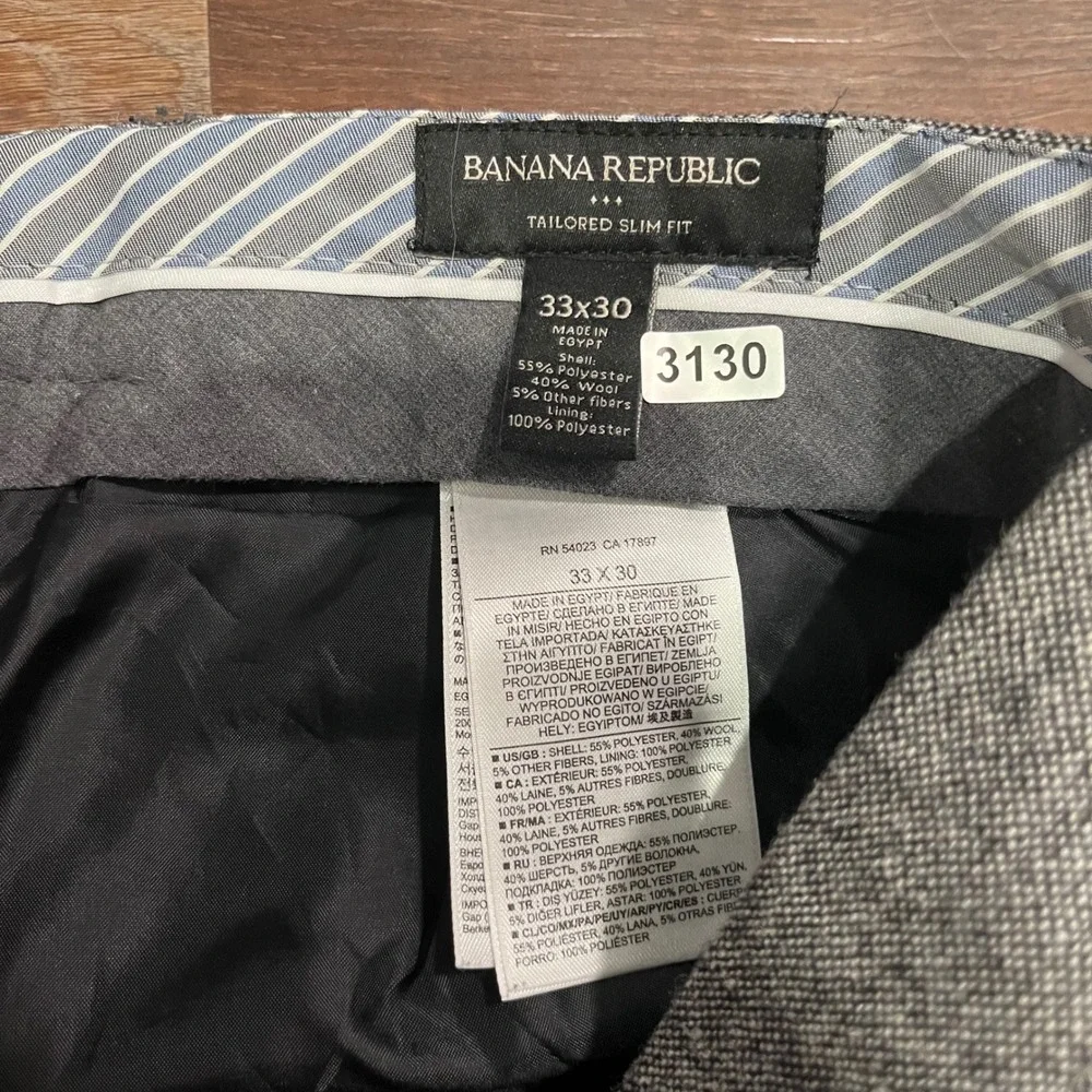 Banana Republic Mens Tailored Slim Fit Grey Wool Blend Dress Pants 33x30